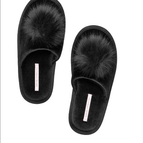 Victoria's Secret Shoes - 💥 💥VS Pom Pom “Celebrate” Black Slippers 💥💥